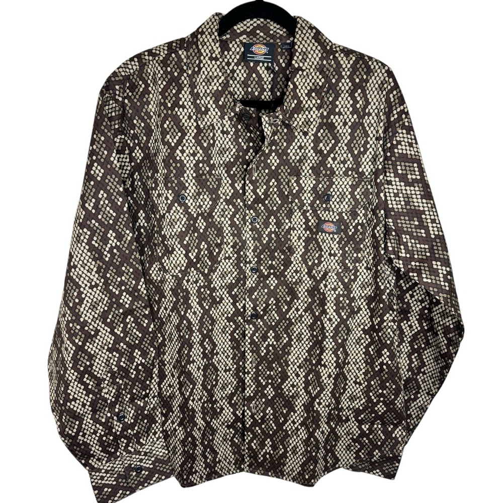 Dickies Camden Snake Print Button Front Long Sleeve Men's Shirt Size Large